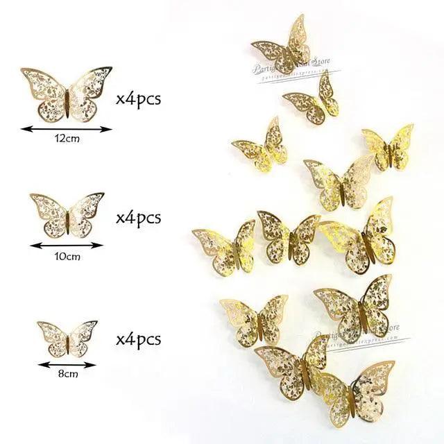 Luxury 3D Wall Stunning 12Pcs 4D Hollow Butterfly Wall Sticker Home Decoration Wall Stickers wedding Party Wedding