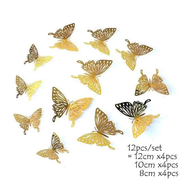 Luxury 3D Wall Stunning 12Pcs 4D Hollow Butterfly Wall Sticker Home Decoration Wall Stickers wedding Party Wedding