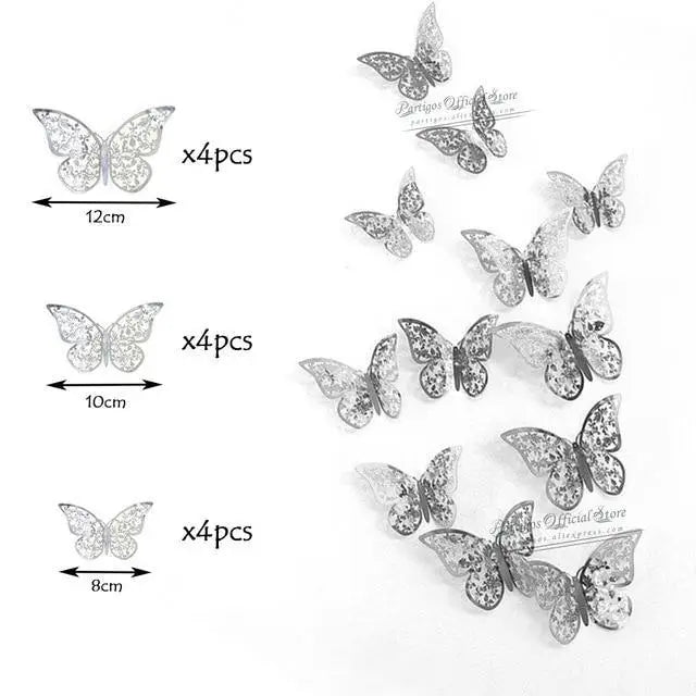 Luxury 3D Wall Stunning 12Pcs 4D Hollow Butterfly Wall Sticker Home Decoration Wall Stickers wedding Party Wedding