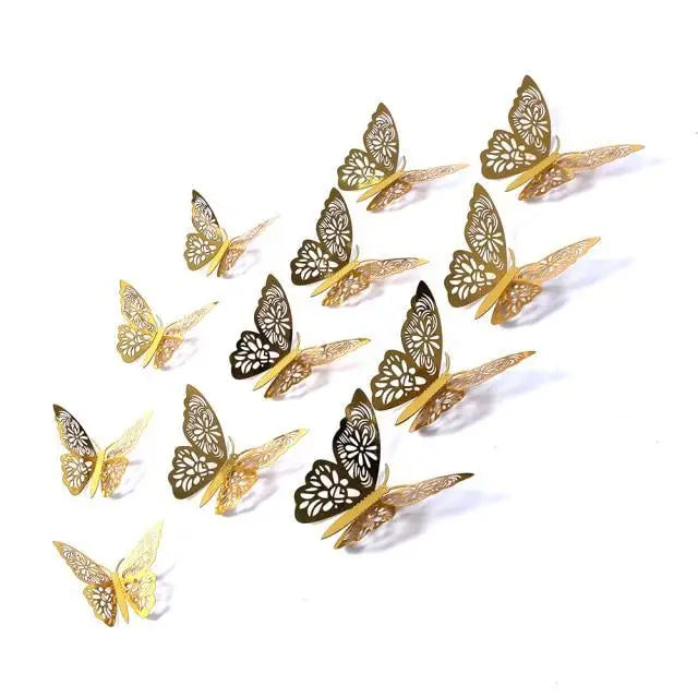 Luxury 3D Wall Stunning 12Pcs 4D Hollow Butterfly Wall Sticker Home Decoration Wall Stickers wedding Party Wedding