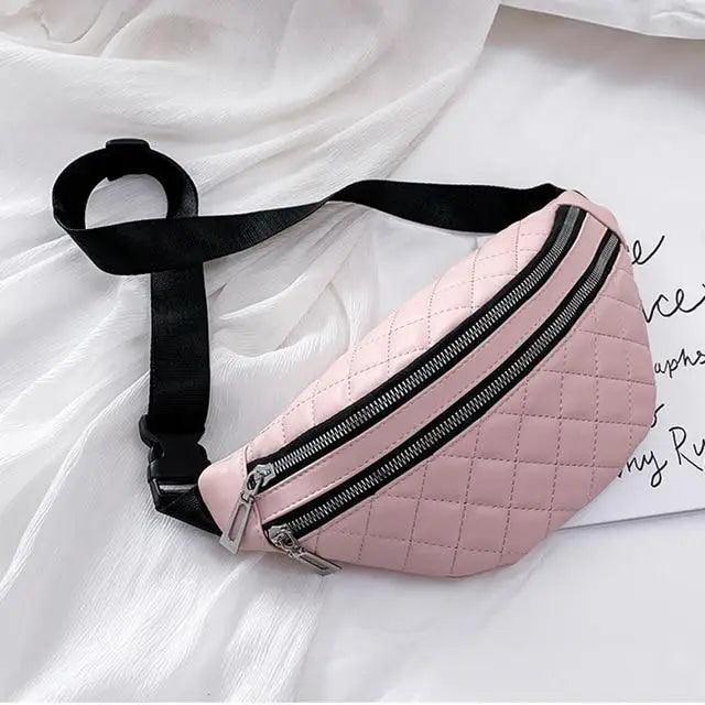 Luxury Black PU Leather Fashion Women Waist Bag Waterproof Fanny Pack Beautiful Design Fanny Pack Cool Travel Waist Bag