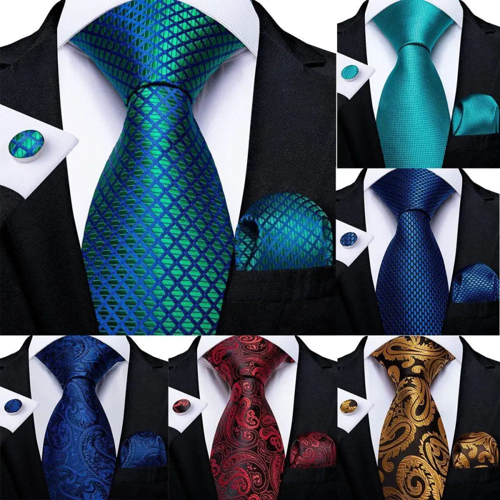 Luxury Blue Silk Design Wedding Tie For Men Necktie Pocket Square Cufflink Set Formal Business Meeting Necktie For Men