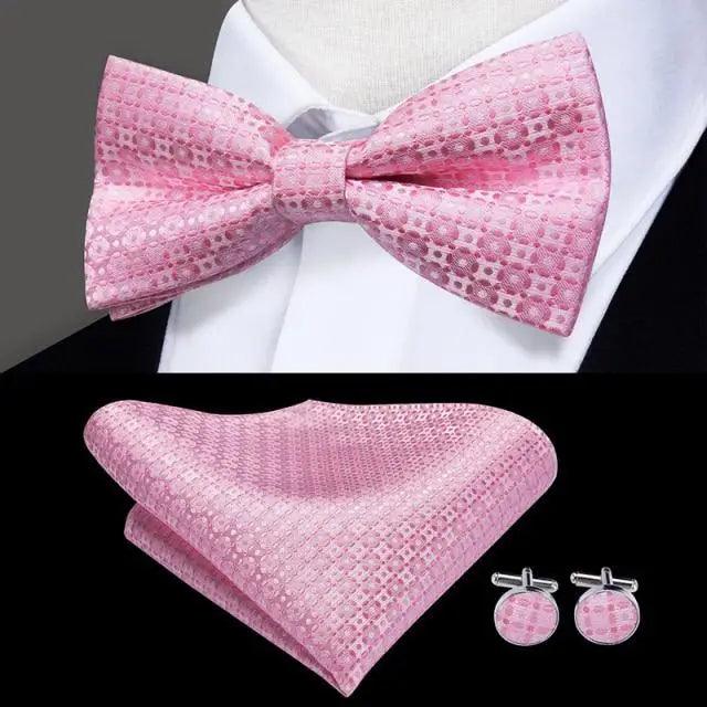 Luxury Butterfly Beige Silk Bow Ties For Men Gentlemens Cufflinks Set Elegant Design Wedding Party Bowties For Tuxedo