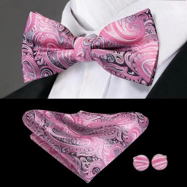 Luxury Butterfly Beige Silk Bow Ties For Men Gentlemens Cufflinks Set Elegant Design Wedding Party Bowties For Tuxedo