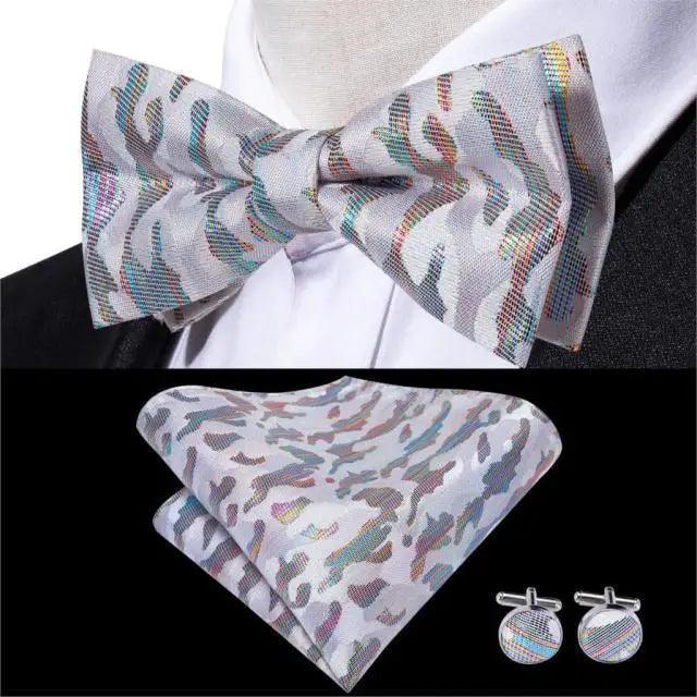 Luxury Butterfly Beige Silk Bow Ties For Men Gentlemens Cufflinks Set Elegant Design Wedding Party Bowties For Tuxedo