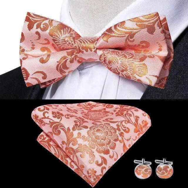 Luxury Butterfly Beige Silk Bow Ties For Men Gentlemens Cufflinks Set Elegant Design Wedding Party Bowties For Tuxedo