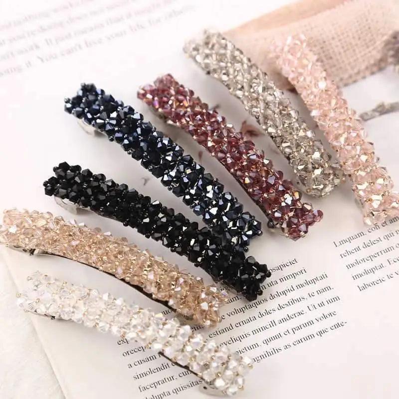 Luxury Crystal Spring Hair Clips Pins Handmade Beads Hair Barrettes For Women Trendy Rhinestone Barrettes