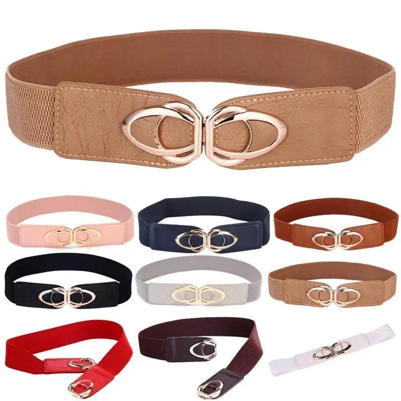 Luxury Elastic PU Leather Wide Belts For Women Fashion Stretchy Thick Waist Dress Plus Size Waistbands For Women - STEVVEX Fashion - 702, belt, belts, belts for women, casual belt, classic belt, elastic belt, elegant belt, fashion belt, luxury belt, metal buckle belt, new design belt, party belt, plus size belt, PU leather belt, retro belt, stretchy belt, thick belt, trendy belt, unique belt, vintage belt, women belts, women elastic belt - Stevvex.com