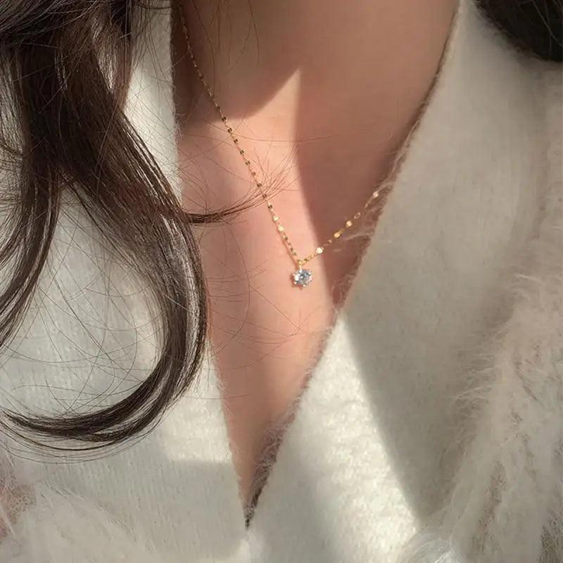 Luxury Fashion Simple Round Zircon 925 Sterling Silver Shiny Diamond Necklace Rolo Necklace Jewelry For Women Birthday