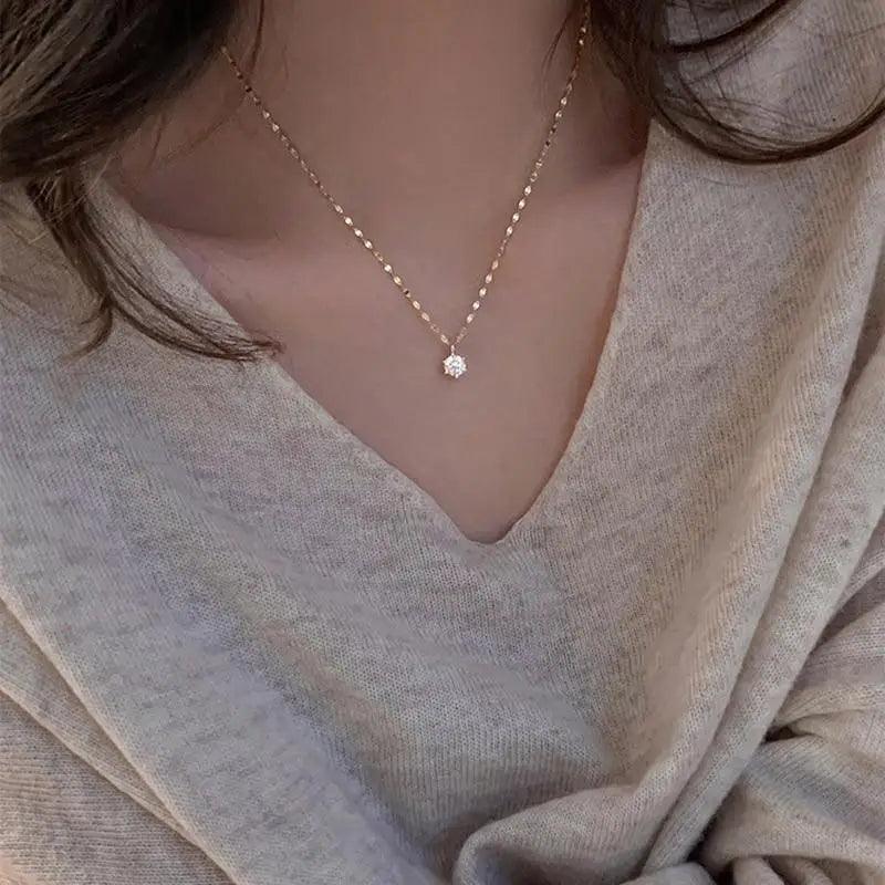 Luxury Fashion Simple Round Zircon 925 Sterling Silver Shiny Diamond Necklace Rolo Necklace Jewelry For Women Birthday