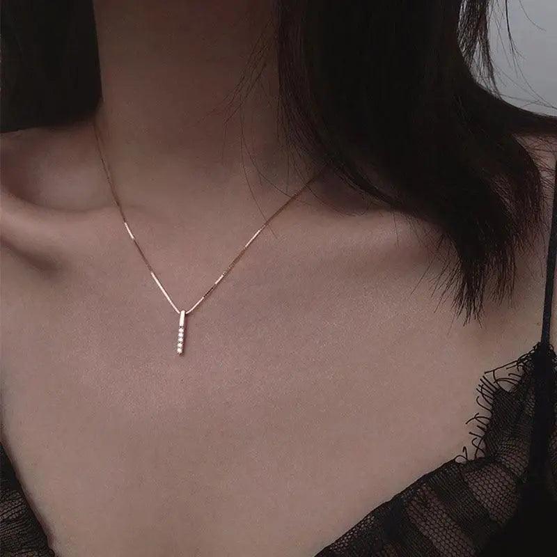 Luxury Fashion Style 925 Sterling Exquisite Silver Simple Geometric Cubic Zircon Clavicle Chain Necklace Choker