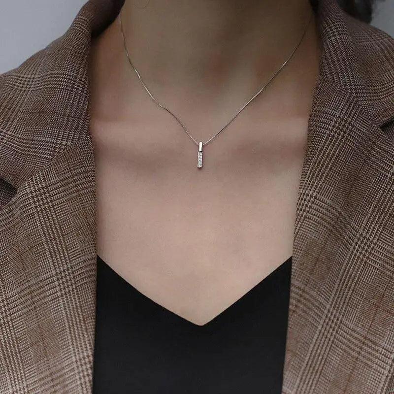 Luxury Fashion Style 925 Sterling Exquisite Silver Simple Geometric Cubic Zircon Clavicle Chain Necklace Choker