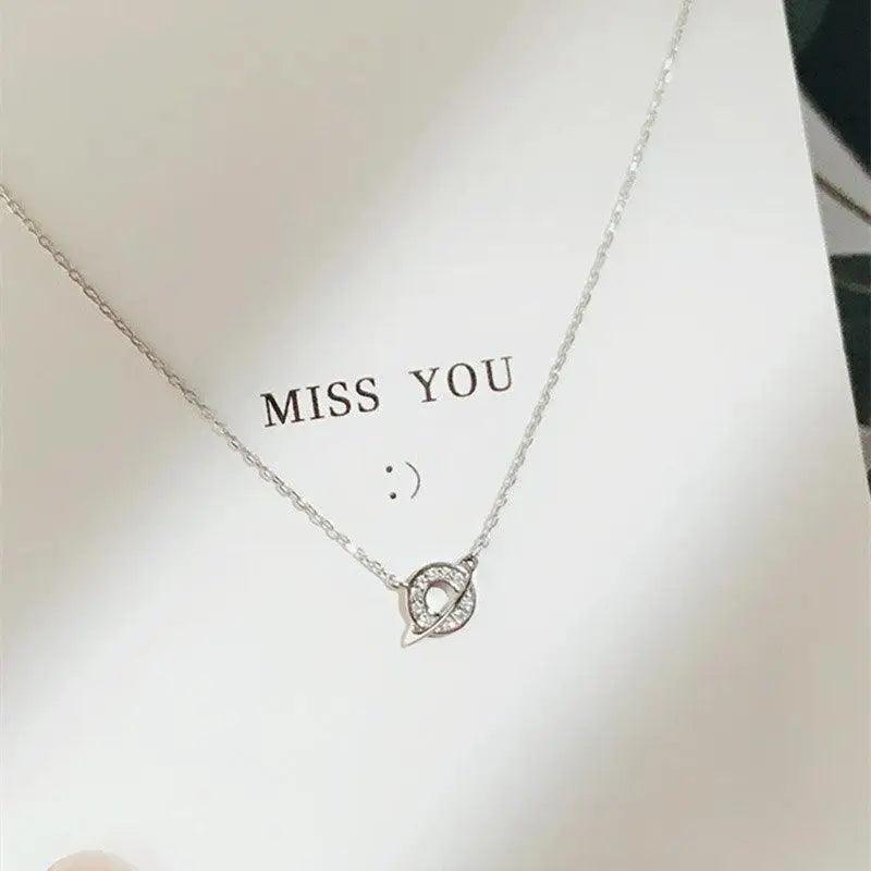 Luxury Fashion Style 925 Sterling Silver Inlaid Full Diamond Planet Necklace Jewelry For Women Shiny Exquisite Round