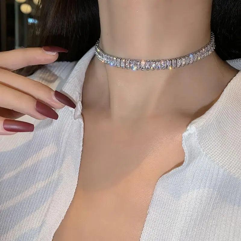 Luxury Fashion Style copper inlaid zircon luxury shiny Choker Necklace For Women Fashion Party Engagement Jewelry