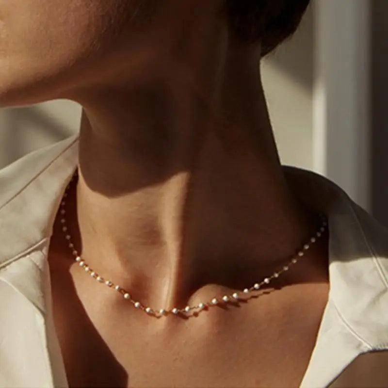 Luxury Fashion Style Simple Pearl Bead Chain Choker Necklace - Aesthetic Fashion Style Jewelry for women Fashion