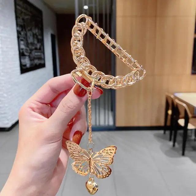 Luxury Flower Butterfly Pearls Tassel Metal Hair Claws For Women Stylish Barrettes Hair Clip Large Hair Catch Clip Hair