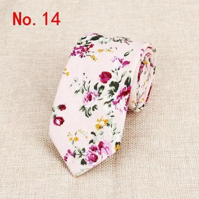 Luxury Flower Handmade Cotton Ties For Men Classic Colorful Printed Floral Designs Necktie For Wedding - 14