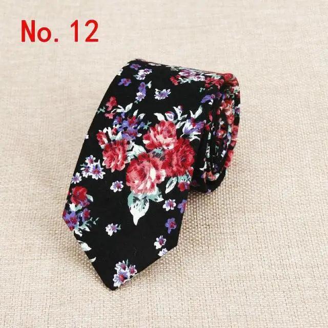 Luxury Flower Handmade Cotton Ties For Men Classic Colorful Printed Floral Designs Necktie For Wedding - 12