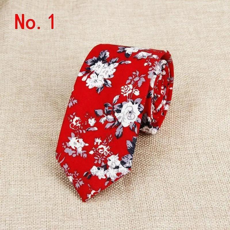 Luxury Flower Handmade Cotton Ties For Men Classic Colorful Printed Floral Designs Necktie For Wedding - 1