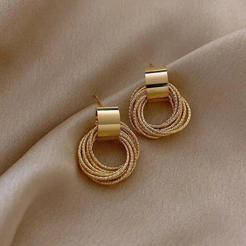 Luxury Gold Sparkling Gold Multiple Small Circle Earrings Jewelry fashion Wedding Party Unusual Earrings For Woman