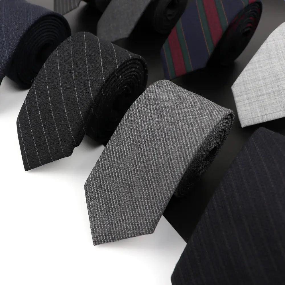 Luxury High Quality Black Grey Skinny Wool Tie For Men Business Meeting Necktie Fashionable Design Excellent Men Gift