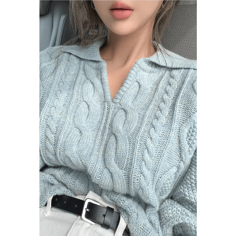 Luxury Kitty Retro Women Sweater Pullovers Knitted Casual Solid Autumn Turn - down Collar Feminine Loose All Match Soft