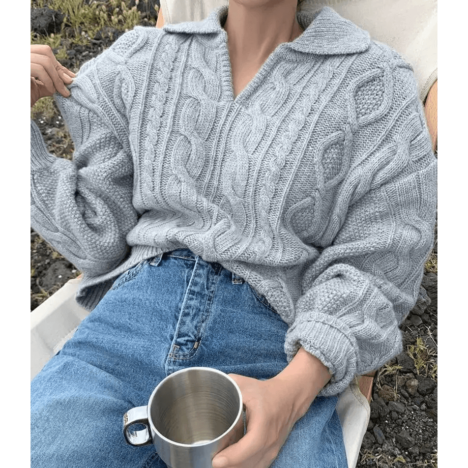 Luxury Kitty Retro Women Sweater Pullovers Knitted Casual Solid Autumn Turn - down Collar Feminine Loose All Match Soft