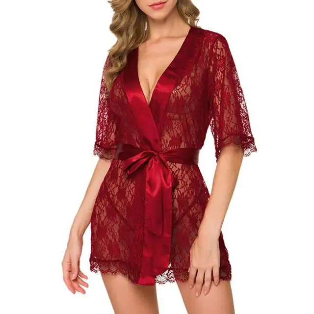 Luxury Lightweight Ladies Nightwear Elegant Short Gorgeous Design Bathrobe Sleepwear For Women - Red / XXL