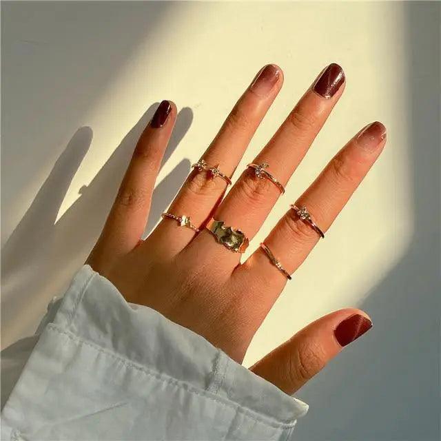 Luxury Modern Ring Set for Girls Sterling Chain And Moon Rings Set For Ladies And Girls - Vintage Style Female Rings