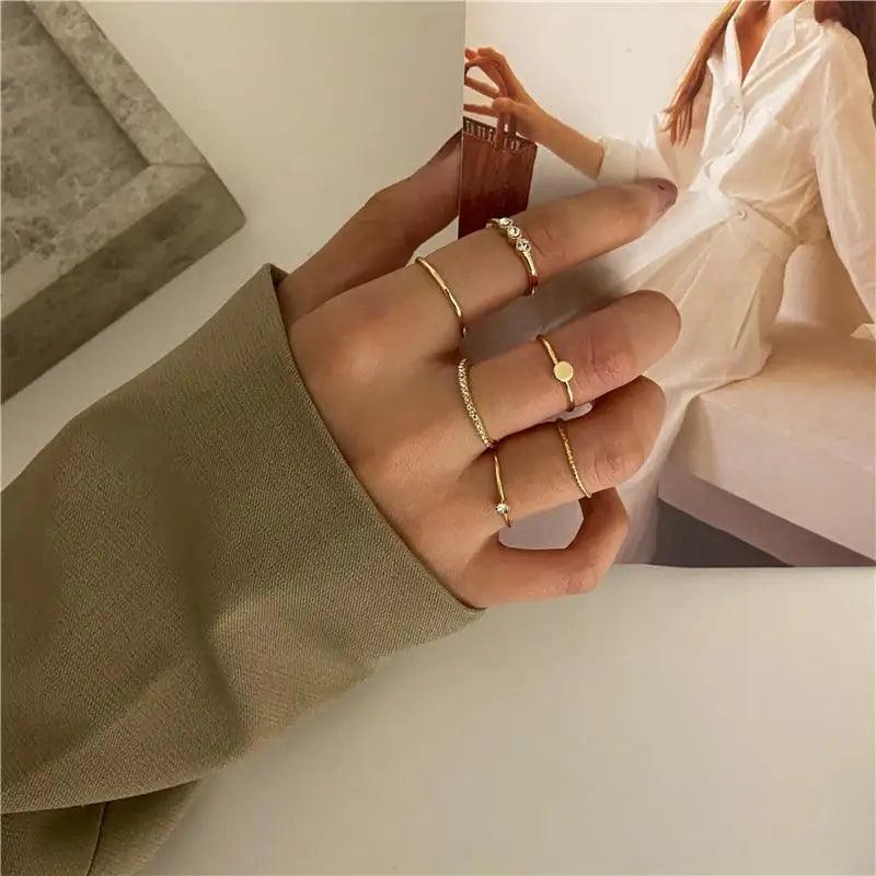 Luxury Modern Ring Set for Girls Sterling Chain And Moon Rings Set For Ladies And Girls - Vintage Style Female Rings