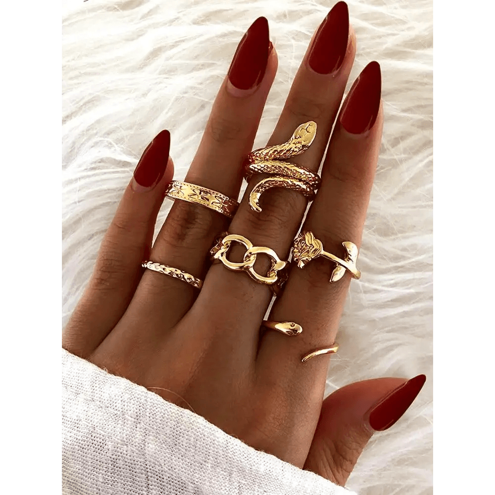 Luxury Modern Ring Set for Girls Sterling Chain And Moon Rings Set For Ladies And Girls - Vintage Style Female Rings