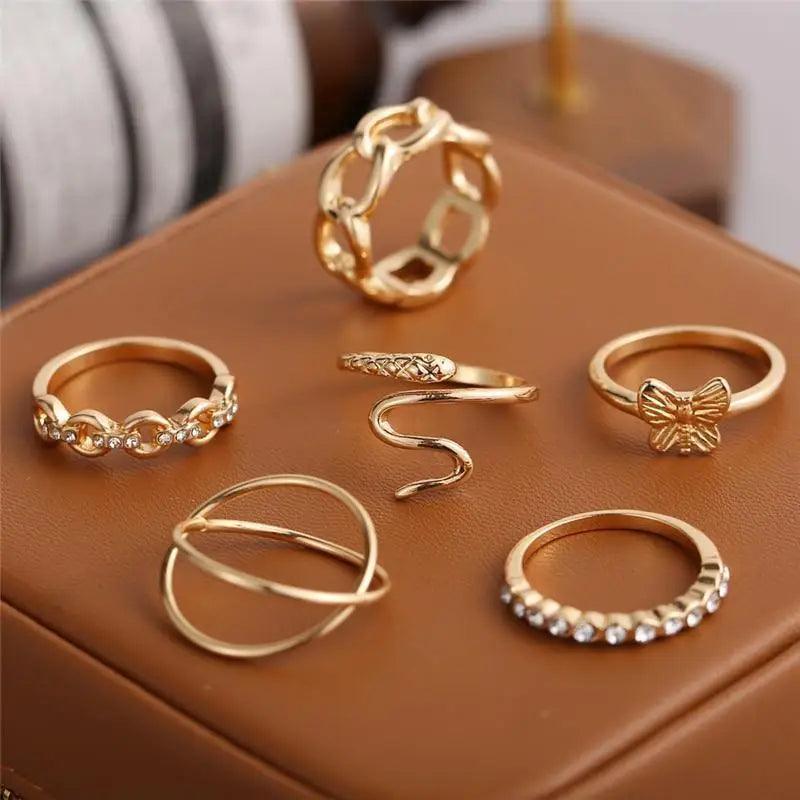 Luxury Modern Ring Set for Girls Sterling Chain And Moon Rings Set For Ladies And Girls - Vintage Style Female Rings