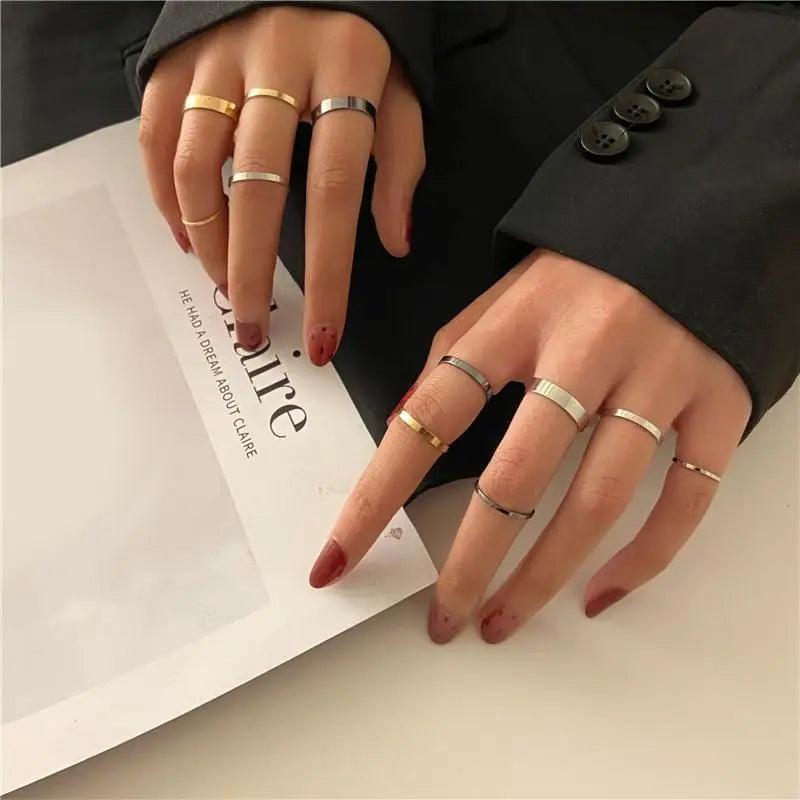 Luxury Modern Ring Set for Girls Sterling Chain And Moon Rings Set For Ladies And Girls - Vintage Style Female Rings