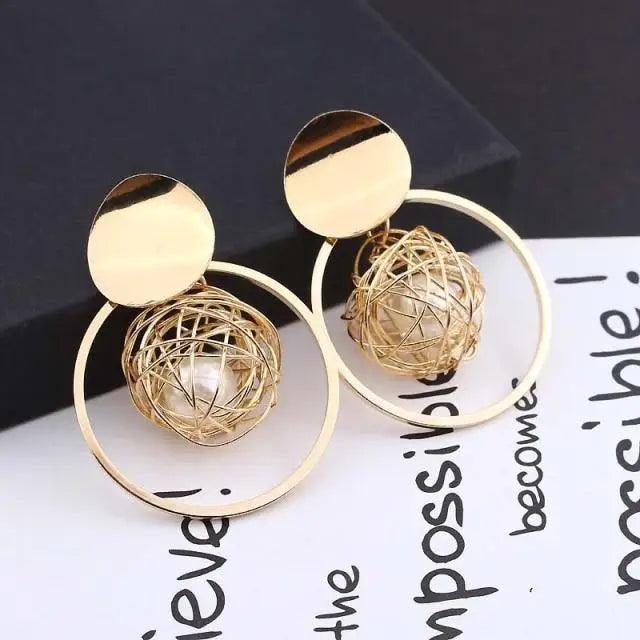 Luxury New Latest Round Dangle Drop Women’s Earrings Stylish Round Heart Gold Female Earring - Trendy Wedding Jewelry