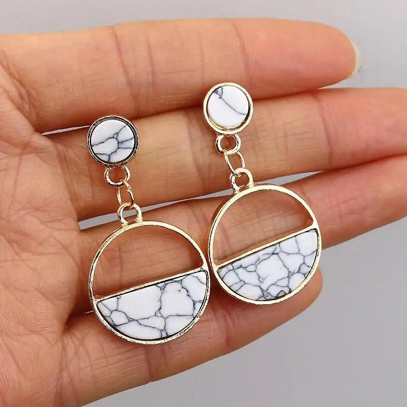 Luxury New Latest Round Dangle Drop Women’s Earrings Stylish Round Heart Gold Female Earring - Trendy Wedding Jewelry