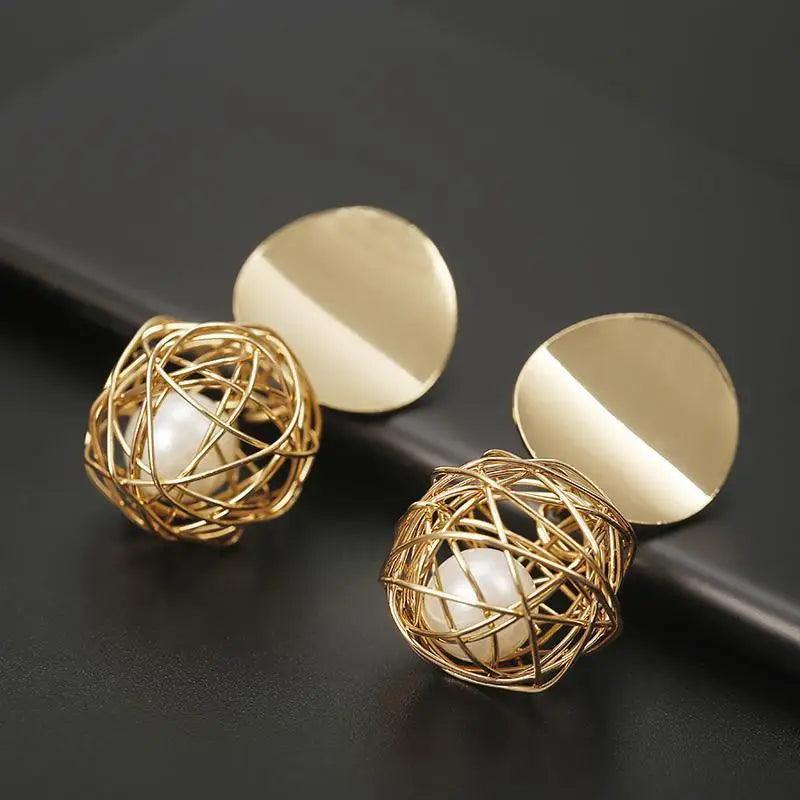 Luxury New Latest Round Dangle Drop Women’s Earrings Stylish Round Heart Gold Female Earring - Trendy Wedding Jewelry