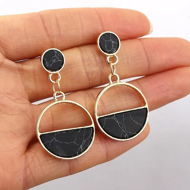 Luxury New Latest Round Dangle Drop Women’s Earrings Stylish Round Heart Gold Female Earring - Trendy Wedding Jewelry