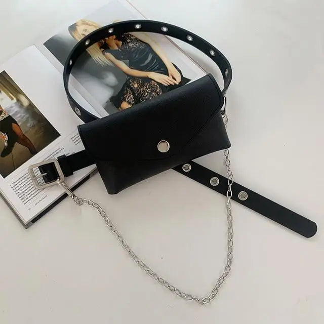 Luxury PU Leather Fanny Pack Simple Women’s Belt Bag Small Fanny Pack Handbag With Chain Stylish Travel Waist Bag