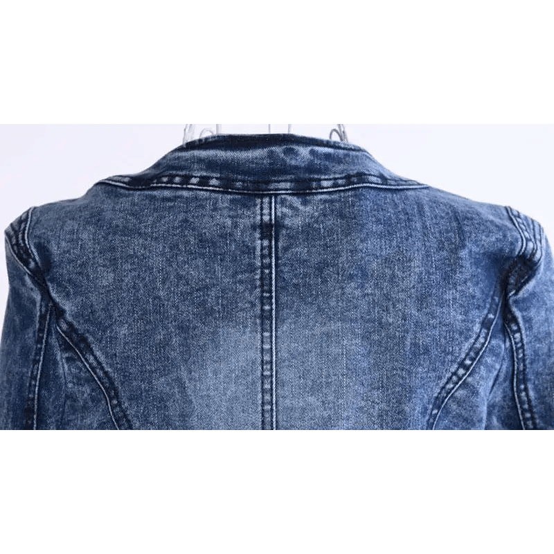 Luxury Spring Fashionable Women Denim Jacket Slim Zipper Casual Short Sequins Outerwear Ladies Vintage Crystal Biker