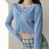 Luxury Style O - neck Short Knitted Sweaters Women Thin Cardigan Fashionable Sleeve Sun Protection Crop Top - Blue