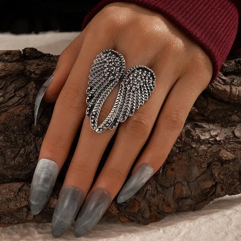 Luxury Unique Antique Angel Wing Stainless Steel Beast Ring For Women And Girls - Trendy Jewelry For Women’s Gifts