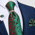 Luxury Wedding High Quality Solid Color Floral Tie For Men Fashion Silk Necktie Cufflink Silk Tie Set For Men - 20