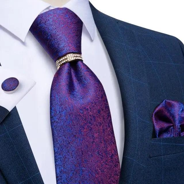 Luxury Wedding High Quality Solid Color Floral Tie For Men Fashion Silk Necktie Cufflink Silk Tie Set For Men - 16