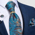 Luxury Wedding High Quality Solid Color Floral Tie For Men Fashion Silk Necktie Cufflink Silk Tie Set For Men - 12