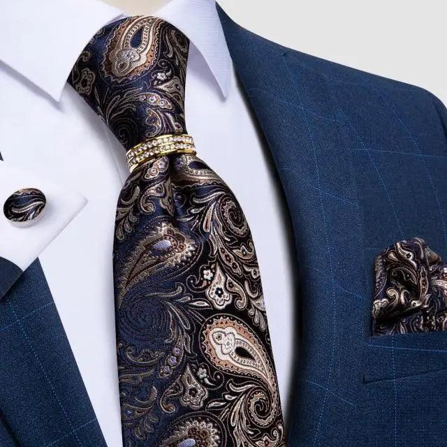 Luxury Wedding High Quality Solid Color Floral Tie For Men Fashion Silk Necktie Cufflink Silk Tie Set For Men - 13