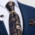 Luxury Wedding High Quality Solid Color Floral Tie For Men Fashion Silk Necktie Cufflink Silk Tie Set For Men - 13