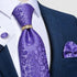 Luxury Wedding High Quality Solid Color Floral Tie For Men Fashion Silk Necktie Cufflink Silk Tie Set For Men - 18