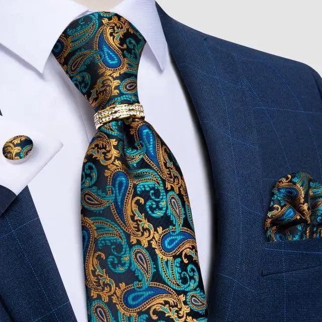 Luxury Wedding High Quality Solid Color Floral Tie For Men Fashion Silk Necktie Cufflink Silk Tie Set For Men - 11