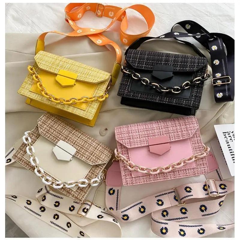 Luxury Wide Strap Shoulder Bags for Women And Girls Designer Lady Handbags and Purses Fashionable Chain Messenger