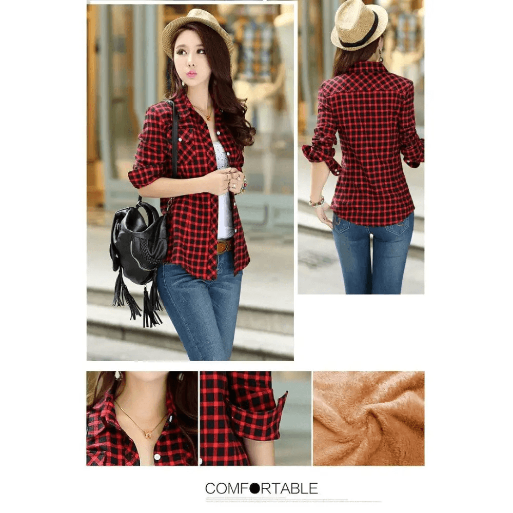 Luxury Winter Warm, Plus Velvet Thicken Plaid Shirt Style Coat Jacket For Women Clothes/Tops/Casual/Jacket/Outerwear For Female - ALLURELATION - 574, Jacket, Jacket For girls, jacket for women - Stevvex.com